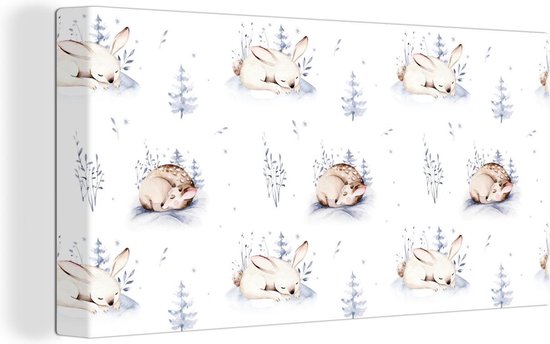 Canvas Schilderij Winter - Dieren - Patroon - 40x20 cm - Wanddecoratie