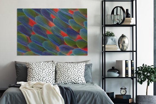 Tableau sur toile Détail plume perroquet - 140x90 cm - Décoration murale