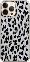 iPhone 13 Pro Max hoesje siliconen - Luipaard grijs - Soft Case Telefoonhoesje - Luipaardprint - Transparant, Grijs