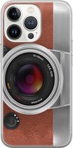iPhone 13 Pro hoesje siliconen - Vintage camera - Soft Case Telefoonhoesje - Print / Illustratie - Transparant, Bruin