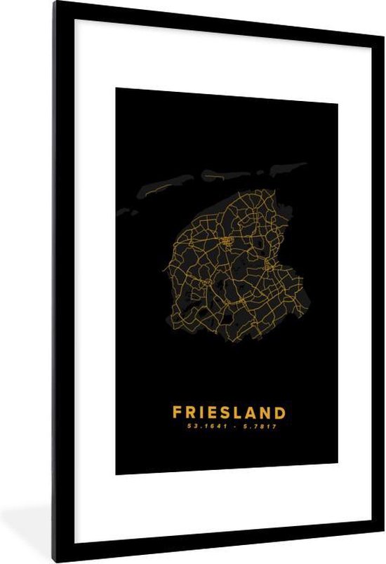 Fotolijst incl. Poster - Friesland - Nederland - Goud - Zwart - 60x90 cm - Posterlijst