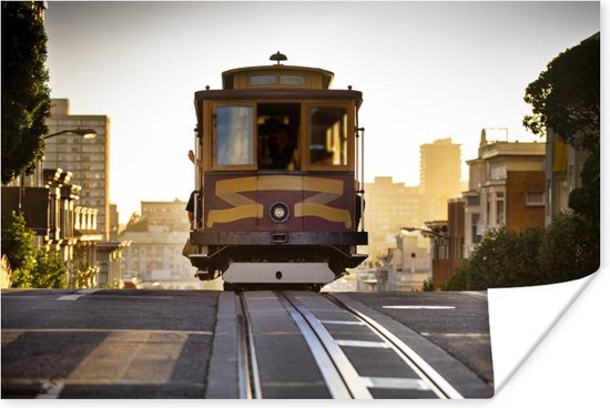 Tram San Francisco Poster 180x120 cm - Foto print op Poster (wanddecoratie woonkamer / slaapkamer) / Amerikaanse steden Poster XXL / Groot formaat!