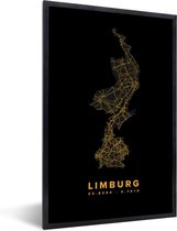 Affiche avec cadre Limbourg - Carte routière Pays- Nederland - Noir et or - 60x90 cm