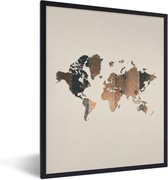 Affiche avec cadre Wereldkaart - Bois - Marron - 30x40 cm