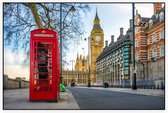 Rode Britse telefooncel voor de Big Ben in Londen - Foto op Akoestisch paneel - 150 x 100 cm