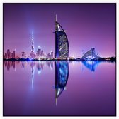 Burj Al Arab en skyline in de waterspiegel van Dubai - Foto op Akoestisch paneel - 80 x 80 cm