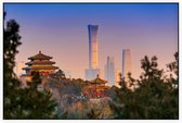 Klassieke Chinese tempel voor nieuwe skyline van Beijing - Foto op Akoestisch paneel - 120 x 80 cm