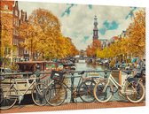 Fietsen op een brug over de grachten van Amsterdam - Foto op Canvas - 45 x 30 cm