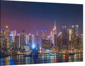 Indrukwekkende skyline van New York in neon verlichting - Foto op Canvas - 60 x 40 cm