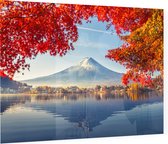 Ochtendmist bij het Kawaguchiko meer bij Mount Fuji in Japan - Foto op Plexiglas - 90 x 60 cm