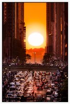 Manhattanhenge op 42nd Avenue in New York City - Foto op Akoestisch paneel - 100 x 150 cm