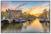 De Amsterdamse grachtengordel bij zonsondergang - Foto op Akoestisch paneel - 150 x 100 cm
