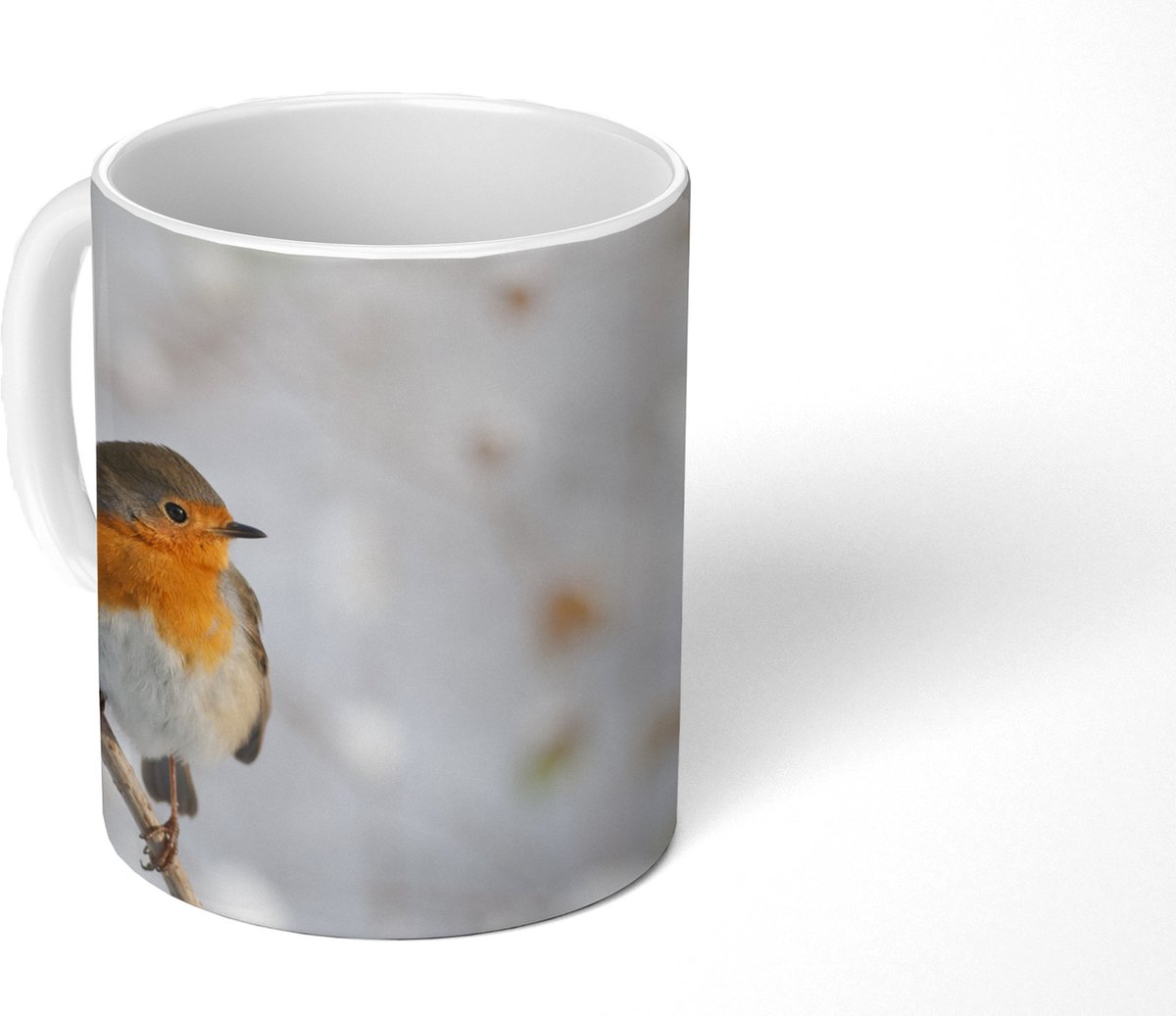 Mok - Koffiemok - Vogel - Roodborstje - Winter - Mokken - 350 ML - Beker - Koffiemokken - Theemok