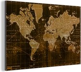 Wanddecoratie Metaal - Aluminium Schilderij Industrieel - Klassieke wereldkaart in het bruin - 180x120 cm - Dibond - Foto op aluminium - Industriële muurdecoratie - Voor de woonkamer/slaapkamer