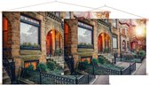 Huizen en hun tuinen bij ochtendgloren in Chicago - Foto op Textielposter - 45 x 30 cm