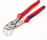 Knipex grijptang met rode en blauwe handvatten, op witte achtergrond.