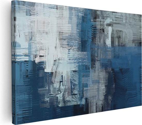 Artaza Canvas Schilderij Abstracte Kunst - Blauw Witte Penseelstreken -  120X80 - Groot... | Bol.Com