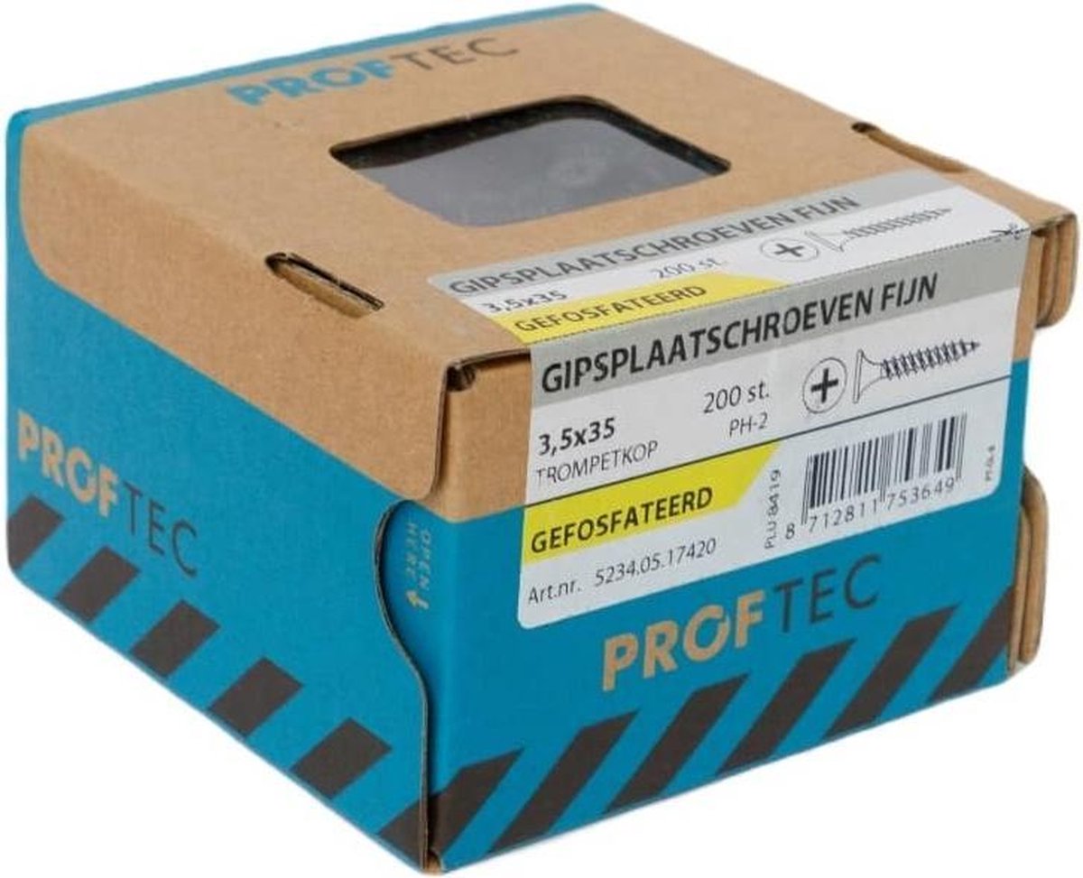 PROFTEC gipsplaatschroeven fijn - gefosfateerd - PH2 - 3.5X35mm - 200 stuks