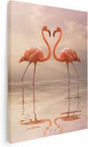 Artaza Canvas Schilderij Twee Flamingo's in een Hartjes Vorm  - 30x40 - Klein - Foto Op Canvas - Canvas Print