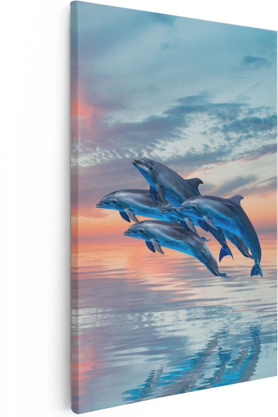 Artaza Canvas Schilderij Groep Dolfijnen Springen uit het Water - 20x30 - Klein - Foto Op Canvas - Canvas Print