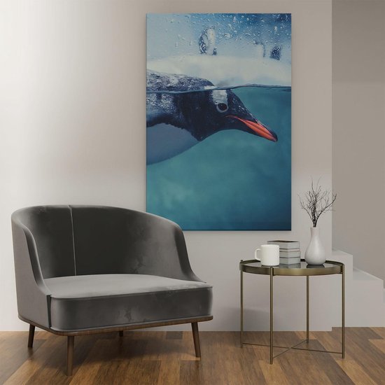 Artaza Peinture sur Toile Pingouin Nage dans l' Water - 80x120 - Groot - Tableau sur Toile - Impression sur Toile
