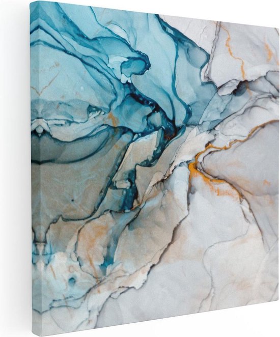 Artaza Canvas Schilderij Abstracte Kunst - Blauwe Grijze Marmer - 30x30 - Klein - Foto Op Canvas - Canvas Print