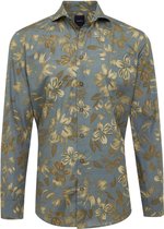 EVIN | Overhemd met knoopsluiting en bloemendessin olijfgroen