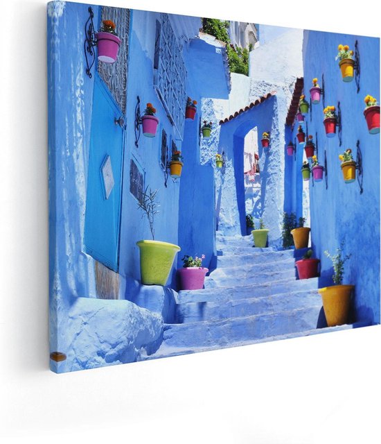 Artaza - Peinture sur toile - Maisons bleues avec des Pots de fleurs à  Chefchaouen,... | bol.com