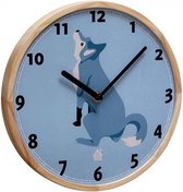 wandklok Wolf 25 x 3 cm hout blauw/blank