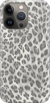 Apple iPhone 13 Pro Telefoonhoesje - Premium Hardcase Hoesje - Dun en stevig plastic - Met Dierenprint - Luipaard Patroon - Wit