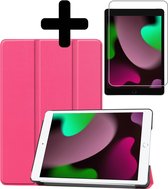 Hoes Geschikt voor iPad 10.2 2021 Hoes Luxe Hoesje Book Case Met Screenprotector - Hoesje Geschikt voor iPad 9 Hoes Cover - Roze