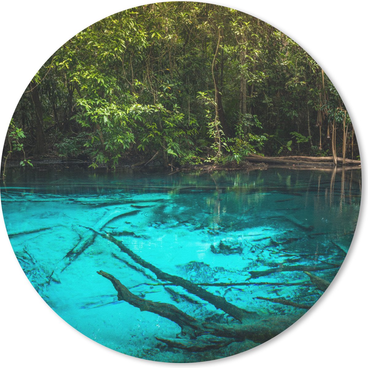 Muismat rond 40x40 cm - Mousepad Helderblauw meer in de jungle - Ronde muismatten