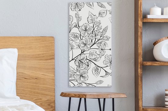 Tableau sur toile Une illustration en noir et blanc d'un motif floral - 20x40 cm - Décoration murale