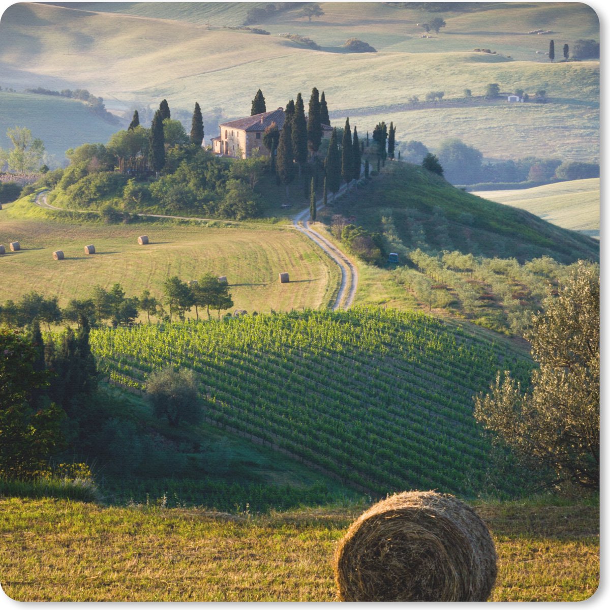 Muismat 30x30 cm - Mousepad Toscane - Landschap - Groen - Muismatten