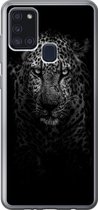 Telefoonhoesje Geschikt voor Samsung Galaxy A21s hoesje - Luipaard - Zwart - Wit - Siliconen Telefoonhoesje