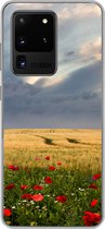 Geschikt voor Samsung Galaxy S20 Ultra hoesje - Bloemen - Tarwe - Wolken - Siliconen Telefoonhoesje