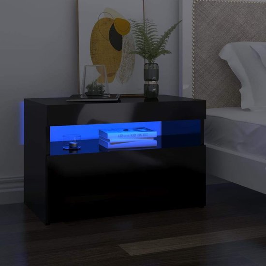 Table de chevet avec éclairage LED 60x35x40 cm noir brillant | bol.com