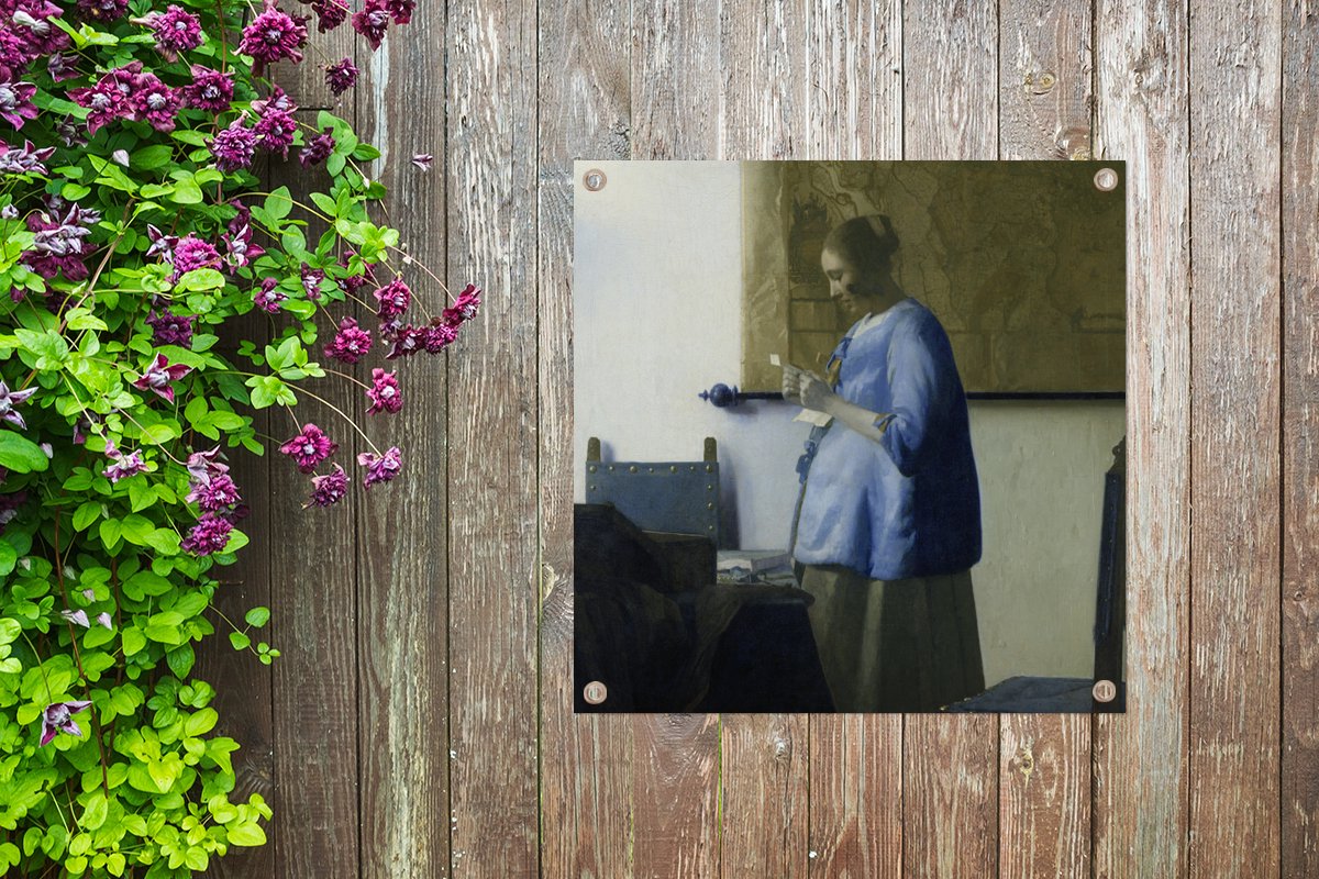 Tuindoek Brieflezende vrouw in het blauw - Johannes Vermeer - 100x100