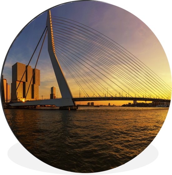 WallCircle - Wandcirkel - Muurcirkel - Rotterdam - Zonsondergang - Erasmus - Aluminium - Dibond - ⌀ 140 cm - Binnen en Buiten