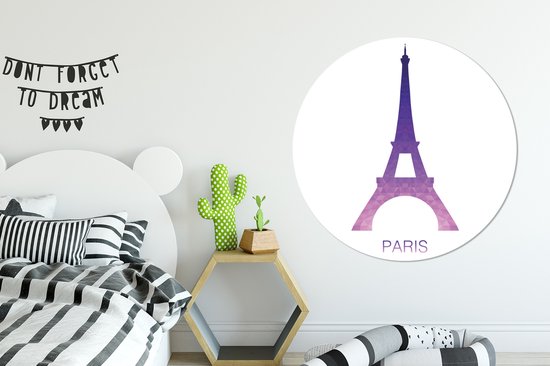 Une illustration colorée de l'assiette en plastique ronde murale Tour Eiffel Wall 150 cm XXL / Groot format!