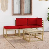 Decoways - 4-delige Loungeset met rode kussens