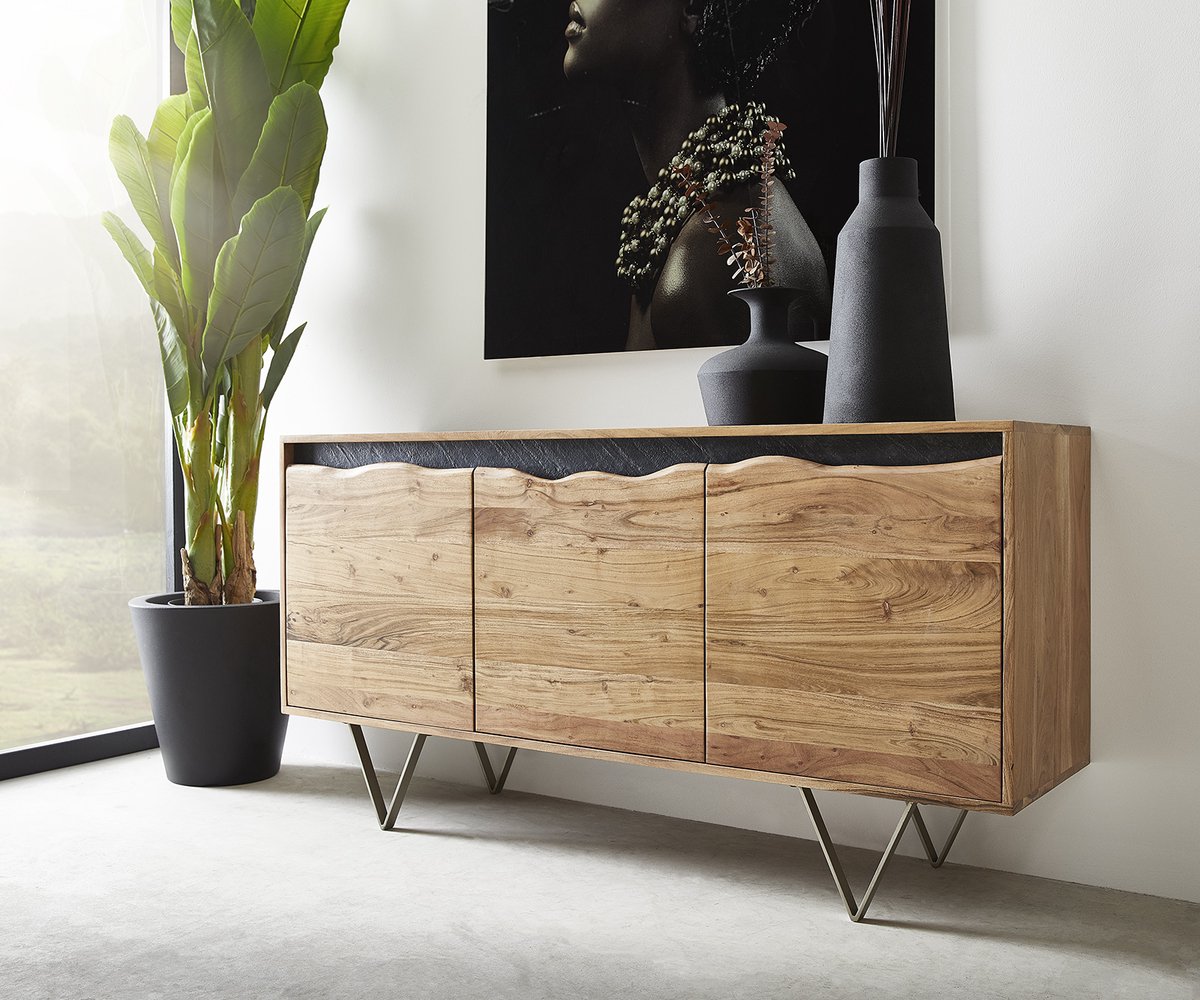DELIFE Commode Stonegrace natuur 147x45x75 cm acacia 3 deuren Bruin