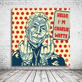 Pop Art Charlie Watts Canvas - 100 x 100 cm - Canvasprint - Op dennenhouten kader - Geprint Schilderij - Popart Wanddecoratie