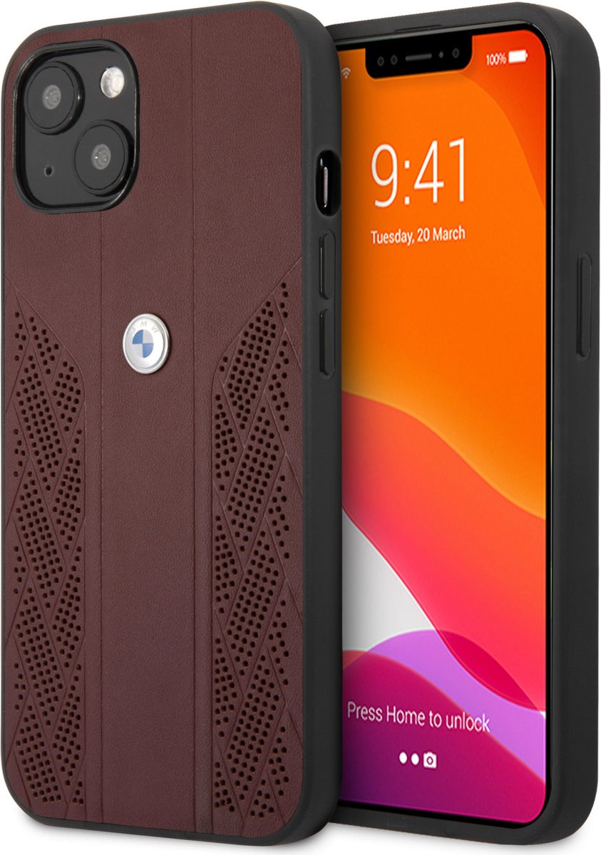 iPhone 13 Mini Backcase hoesje - BMW - Effen Rood - Leer