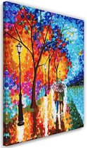 Trend24 - Canvas Schilderij - Herfstbomen In Het Park - Schilderijen - Mensen - 70x100x2 cm - Blauw