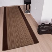 Tapiso Antislip Rubber Mat Bruin Donker Lijnen Modern Rubbermat Tapijt Maat- 80x1400