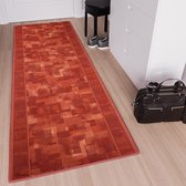 Tapiso Antislip Rubber Mat Rood Geometrisch Klassiek Rubbermat Tapijt Maat- 80x1300