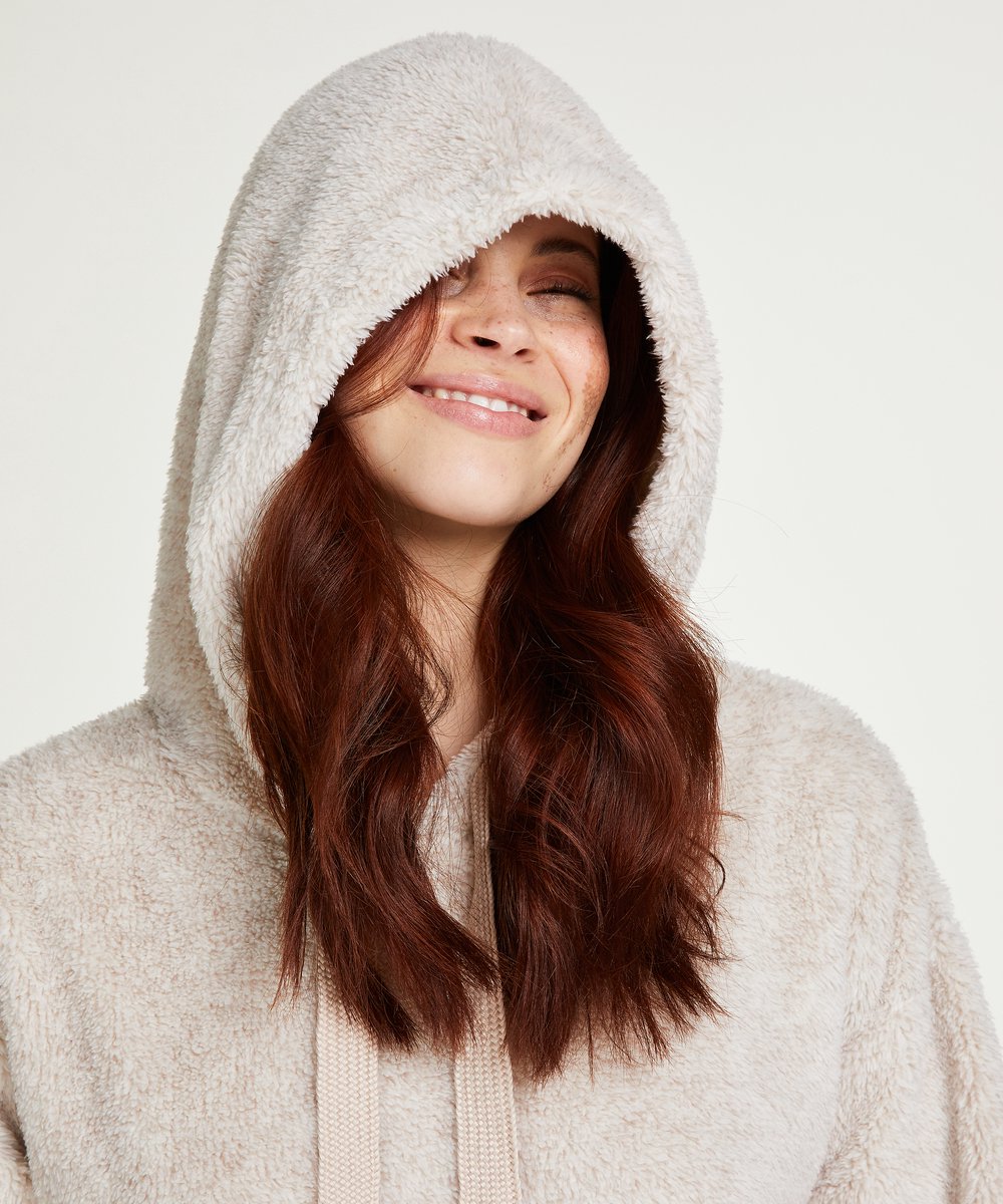 Hunkemoller Dames Nachtmode Snuggle Fleece Jurk Oodie Beige maat XL bol