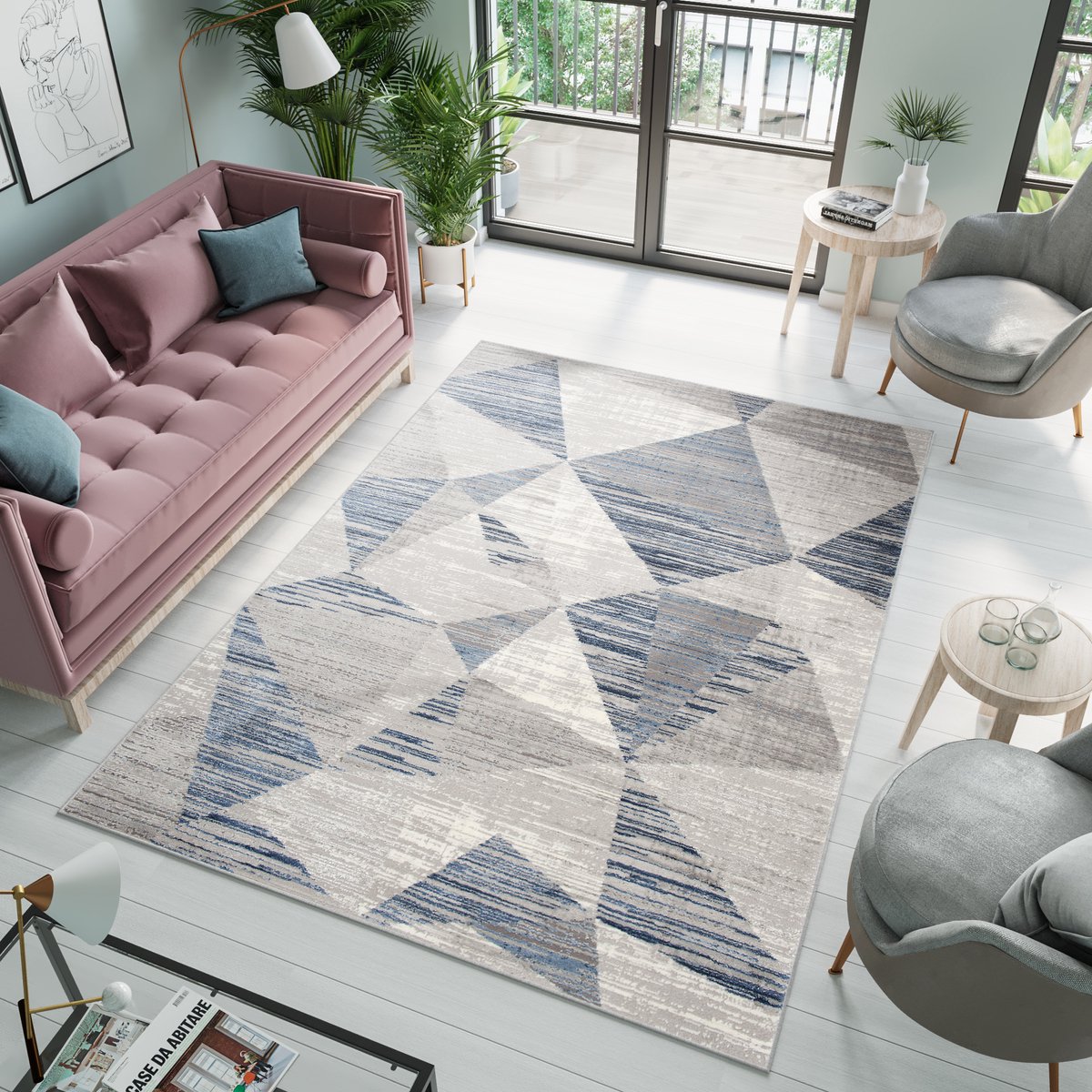 Tapiso Astane Vloerkleed Grijs BlauwSlaapkamer Woonkamer Tapijt Grijs Donkerblauw