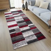 Tapiso Jawa Tapijt Loper Grijs Rood Woonkamer Hal Slaapkamer Maat - 100x500